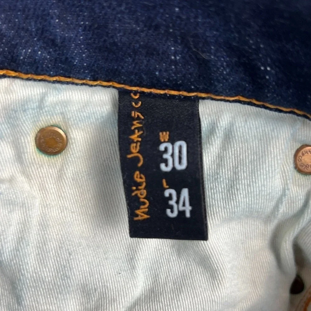 Nudie Jeans Mens 30x34‎ (A: 32x33) Blue Dark Wash Slim Fit Organic Cotton